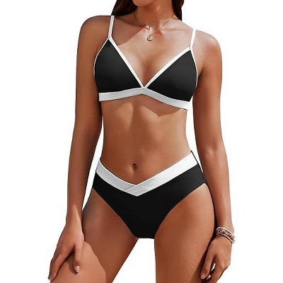 AI'MAGE Womens Two Piece Color Block Triangle High Cut Bikini Set Sporty Bathing Suits