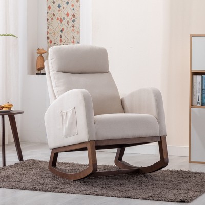NicBex Teddy Fabric Rocking Glider Chair High Back Recliner with Wood Legs & Side Pocket, Nursery, Living Room, Bedroom Armchair