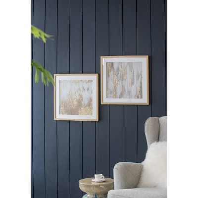 Set of 2 Gold and Beige Abstract Framed Glass Wall Art