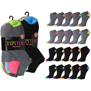 Tipi Toe Women's 20 Pairs Black & Grey With Color Block Heel & Toe Designs Low Cut/No Show Socks - 1 of 1