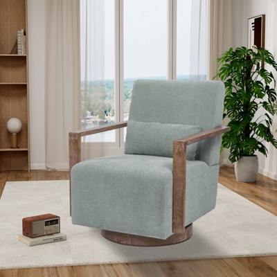 30.31"W Modern Swivel Upholstered Accent Chair with Solid Wood Armrests, 360 Degrees Lounge Reading Chair, 4Q- ModernLuxe