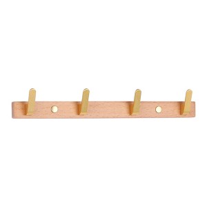 REGALWOVEN Rustic Wood Aluminum Waterproof Smooth Touch Coat Hook Rack with 4 Hooks - 1 of 4