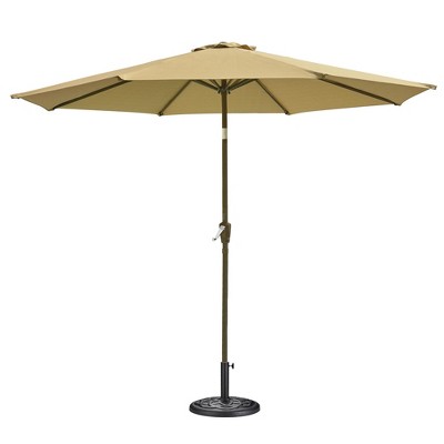 Yescom 9FT UV50+ OLEFIN Outdoor Patio Umbrella with Base Crank Tilt Fade Resistant for Garden Beach Pool Deck Market Porch Backyard Cafe,Tan