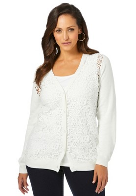 Jessica London Women's Plus Size Crochet Button-Front Cardigan