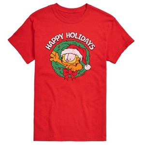 Men's - Garfield - Happy Holidays Wreath Christmas Short Sleeve Graphic T-Shirt - 1 of 4
