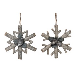 Transpac Resin 6 in. Multicolored Christmas Rustic Birch Tree Snowflake Ornament Set of 2 - 1 of 2