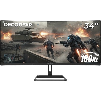 Deco Gear 34" Ultrawide Curved Gaming Monitor, 180Hz, 1ms, HDR, Adaptive Sync