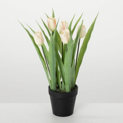 Sullivans Artificial Potted Rose Pink Tulip 12.5