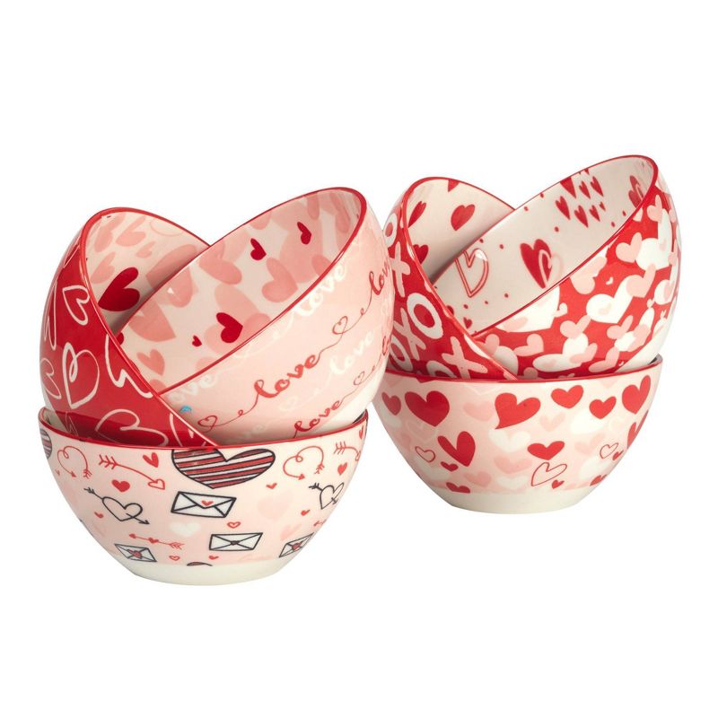 Certified International Set of 6 Valentine&#39;s Day Dining Bowls Red/White, 1 of 5