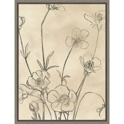 Vintage Botanical Wildflowers Canvas Print with Greywash Frame
