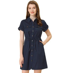 INSPIRE CHIC Women's Jean Chambray Summer Casual Button Down Denim Dresses - 1 of 4