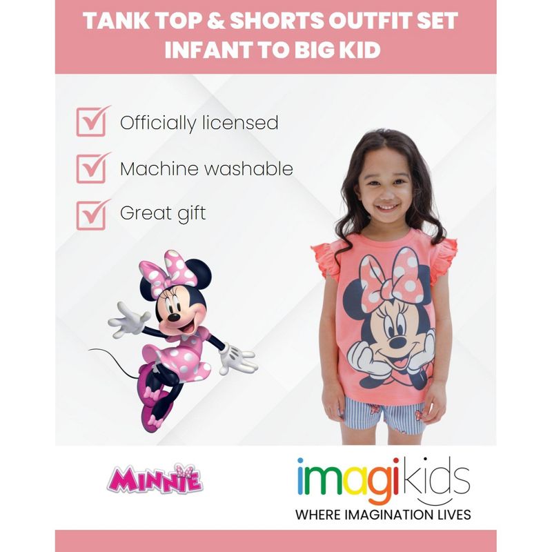 Disney Minnie Mouse Tank Top and Twill Shorts Outfit Set Infant to Little Kid, 3 of 7