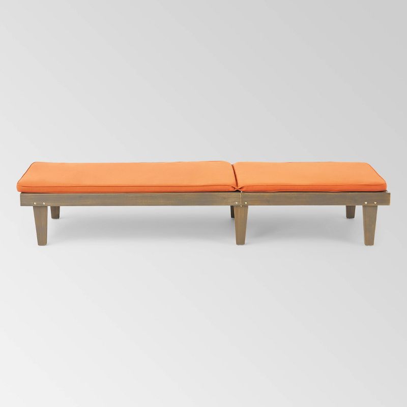 Nadine Gray Acacia Wood Chaise Lounge Gray/Rust Orange - Christopher Knight Home, 5 of 7