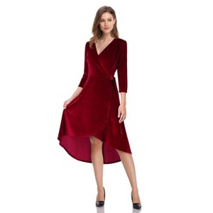 Formal Dresses for Women Velvet Gowns 3/4 Sleeve Evening Party Cocktail Dress, Split Elegant V Neck Wrap Ruffle Wedding Guest Dresses - 1 of 1