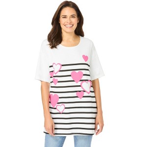 Woman Within Plus Size Graphic Print Scoop Neck Tunic - 1 of 4