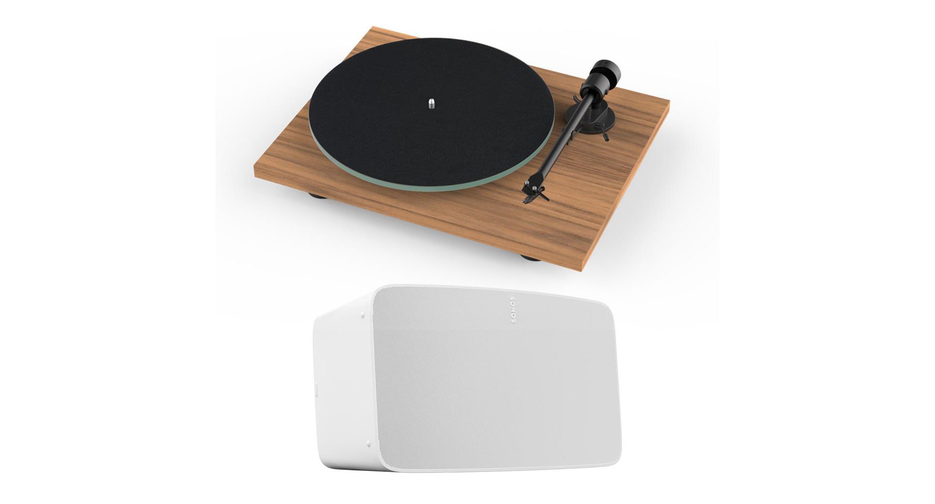 Sonos Five Wireless Speaker and T1 Evo Phono Turntable (White/Walnut)