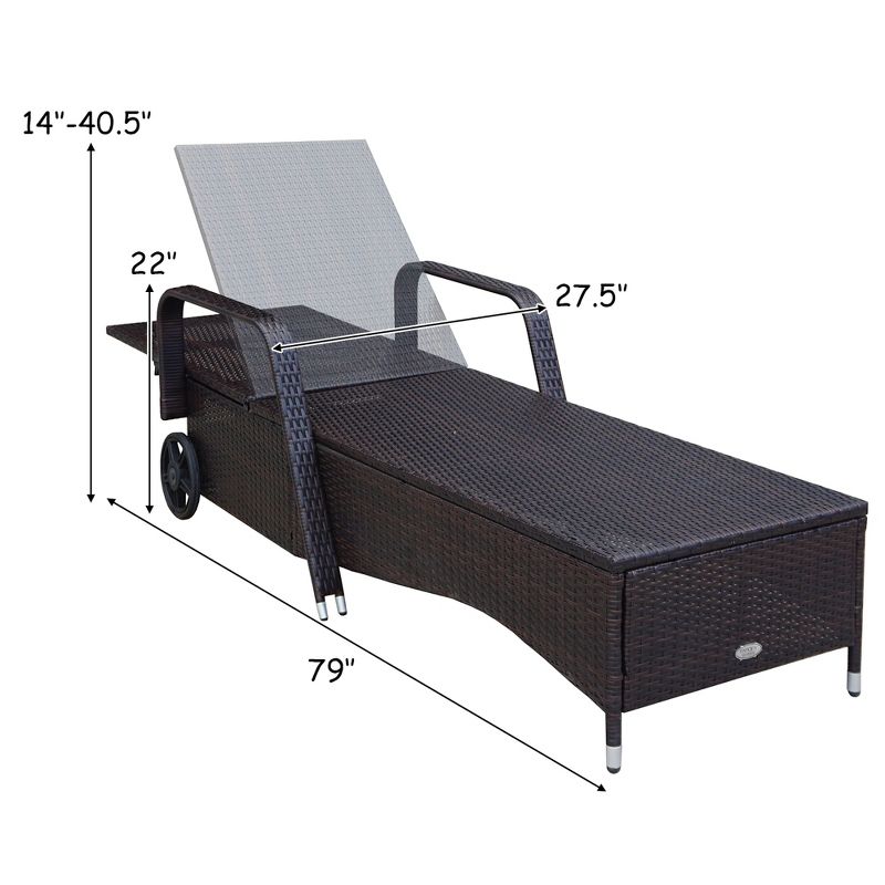 Patio Rattan Lounge Chair Chaise Adjustable Recliner Cushioned Sofa Garden, 3 of 10