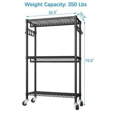 VIPEK Black Heavy Duty Rolling Garment Rack with Adjustable Shelves