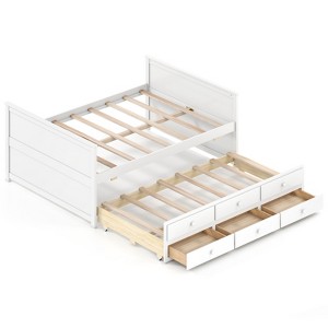 Tangkula Full Size Bed Frame w/ Twin Trundle & 3 Storage Drawers w/Headboard Footboard - 1 of 4