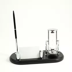 Bey-Berk Wood Based Pen Stand with Three Minute Sand Timer and Card Holder Black and Silver (D819) 