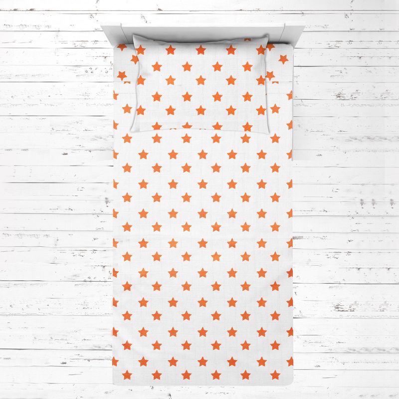 Bacati - Stars Orange Muslin 3 pc Toddler Bed Sheet Set 100 percent cotton, 1 of 7
