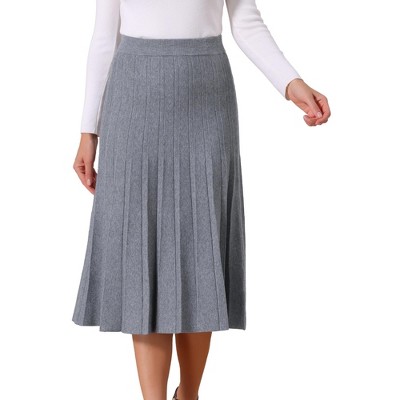 INSPIRE CHIC Women's Knit Pleated High Waist Stretchy A Line Sweater Midi Skirt