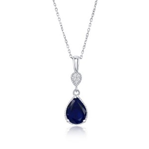 Simona Sterling Silver, Diffused Sapphire & White Topaz Pearshaped 18" Pendant Necklace - Blue - 1 of 2