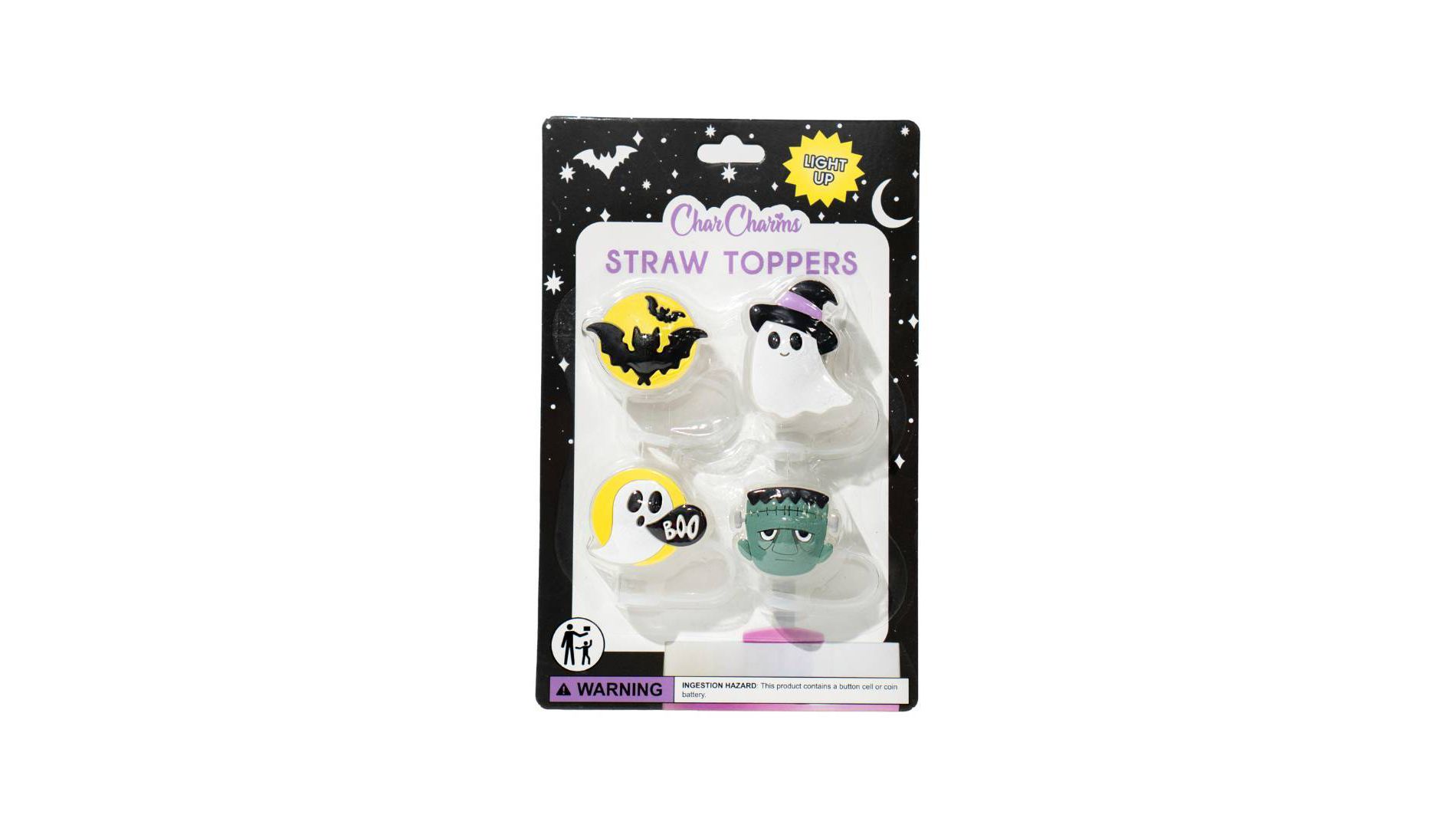CharCharms 4pk Glow Straw Toppers Yellow