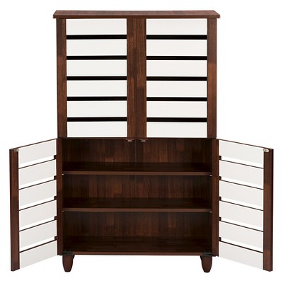 Gisela Tall Dark Oak and White Wood Shoe Cabinet with 4 Doors