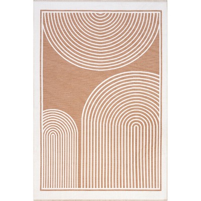 Burnt Orange and White Geometric Reversible 4' x 6' Area Rug