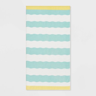 Wavy Stripe Beach Towel Teal/White - Sun Squad™