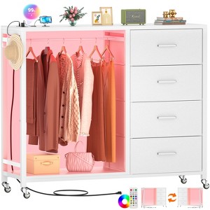 Dressers with Clothes Besiost Rack, Charging Station and Led Light, 4 Drawers Dresser for Bedroom - 1 of 4