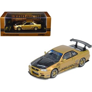 Nissan Skyline GT-R (R34) RHD "Top Secret" Gold Metallic with Carbon Hood and Trunk 1/64 Diecast Model Car by Inno Models - 1 of 4
