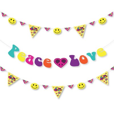 Big Dot of Happiness 60's Hippie - 1960s Groovy Party Letter Banner Decoration - 36 Banner Cutouts and Peace Love Banner Letters