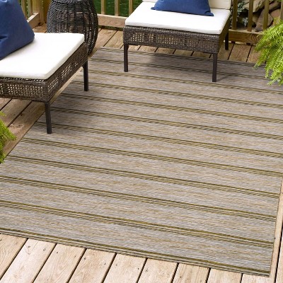 Mid-Century Jute-Brown Stripe Flat-Weave 5'x8' Synthetic Rug