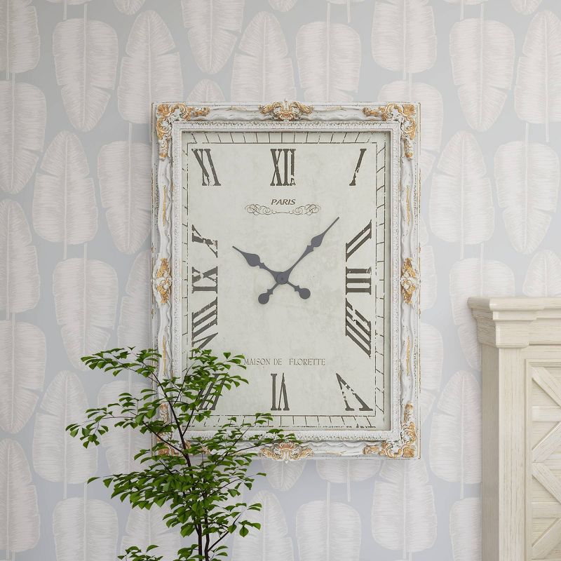 36&#34;x27&#34; Wooden Floral Carved Acanthus Wall Clock with Distressing White - Olivia &#38; May, 4 of 19