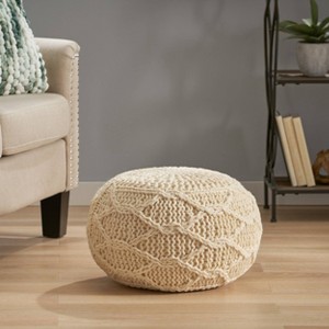 Morven Handmade Boho Fabric Pouf Cream - Christopher Knight Home: Artisan Knit, Cozy Footrest - 1 of 4