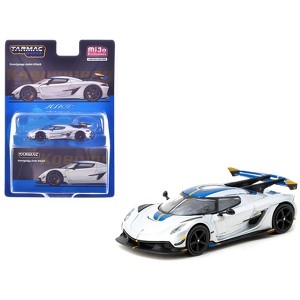 Koenigsegg Jesko Attack Silver Metallic with Blue Stripes "Global64" Series 1/64 Diecast Model by Tarmac Works - 1 of 4