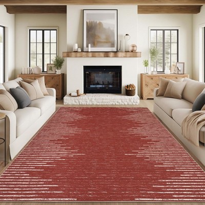 10x13 Rug with Rubber Backing Machine Washable Modern Rug for Living Room Bedroom Minimalistic Striped Ultra-Thin Indoor Carpet for Playroom Office