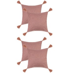 Unique Bargains Linen Fringe Pillow Covers Set with Tassel Design 4 Pcs - 1 of 4