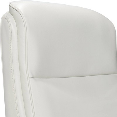 White Leather and Wood Swivel Executive Office Chair with Lumbar Support