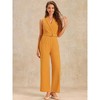 INSPIRE CHIC Women's Casual Sleeveless Shawl Collar Office Belted Cropped Jumpsuit - 3 of 4
