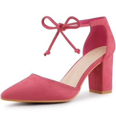 Perphy Women's Ankle Tie Pointed Toe Chunky Heel Pumps Sandals
