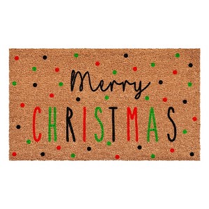 HomeRoots 24" X 36" Brown Black And Green Merry Christmas Outdoor Coir Door Mat - 1 of 4