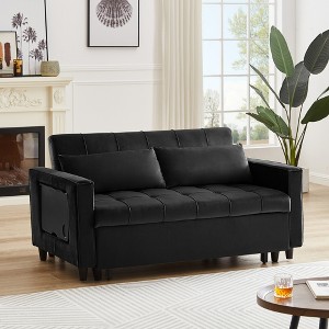 DOMETOUR Convertible Loveseat Sofa Bed with Pull-Out Bed for Living Room Bedroom, Adjustable Backrest Sleeper with 2 Pillows - 1 of 4