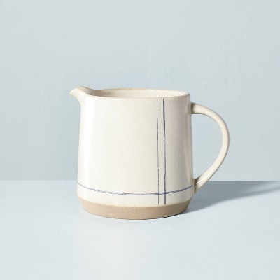 Photo 1 of 52oz Engineered Stripe Stoneware Pitcher Blue/Sour Cream - Hearth  Hand with Magnolia