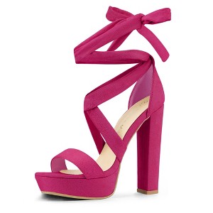 Allegra K Women's Open Toe Soft Insole Lace Up Platform Block Heel Sandals - 1 of 4