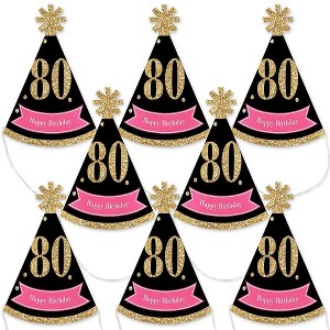 Big Dot of Happiness Chic 80th Birthday - Pink, Black and Gold - Mini Cone Birthday Party Hats - Small Little Party Hats - Set of 8 - 1 of 4