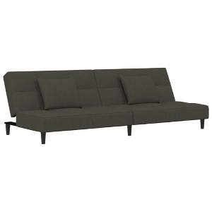 vidaXL Dark Gray Velvet Loveseat - 2-Seater Convertible Sofa Bed with Pillows | Comfortable Twin Sleeper for Living Room, Small Spaces - 1 of 4