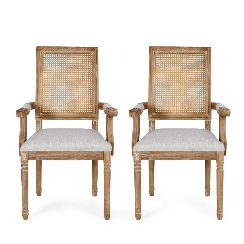 Set of 2 Maria French Country Wood and Cane Upholstered Dining Chairs - Christopher Knight Home, 1 of 17